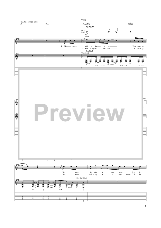 So Far Away Sheet Music by Crossfade for Guitar Tab Sheet