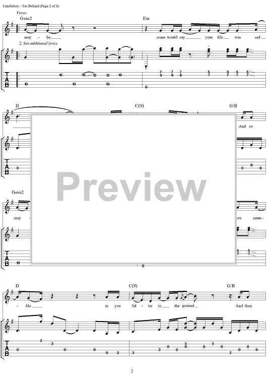 Far Behind Sheet Music by Candlebox for Guitar Tab Vocal