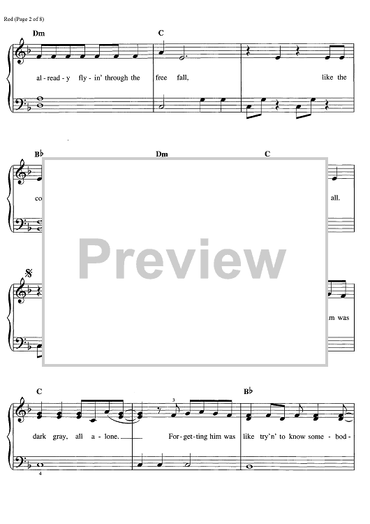 Taylor Swift Red Sheet Music (Leadsheet) in C# Minor - Download & Print -  SKU: MN0116356