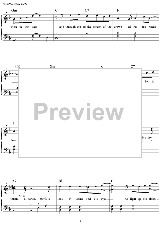 City of Stars-La La Land theme Numbered Musical Notation Preview