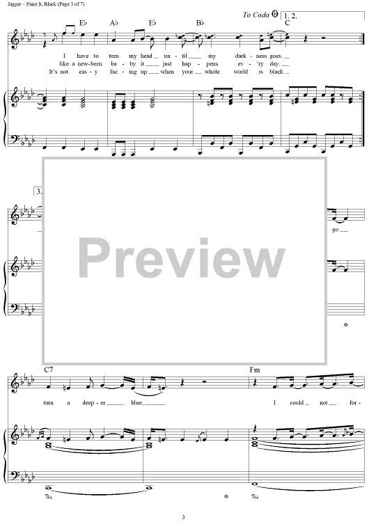 The Rolling Stones Paint It, Black Sheet Music in F Minor (transposable)  - Download & Print - SKU: MN0046501