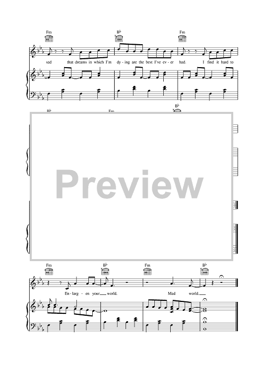 Mad World sheet music for guitar (tablature) (PDF)