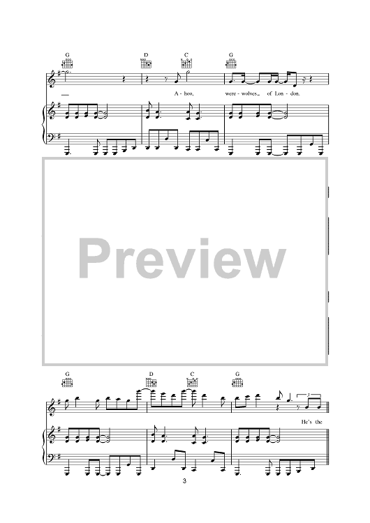 Warren Zevon Werewolves of London Sheet Music (Leadsheet) in A Major -  Download & Print - SKU: MN0169364