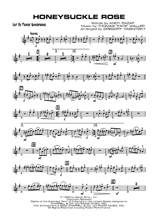 Honeysuckle Rose - B-flat Tenor Saxophone 1