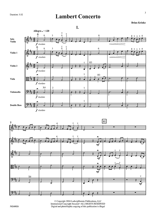 Lambert Concerto for Violin and String Orchestra - Full Score