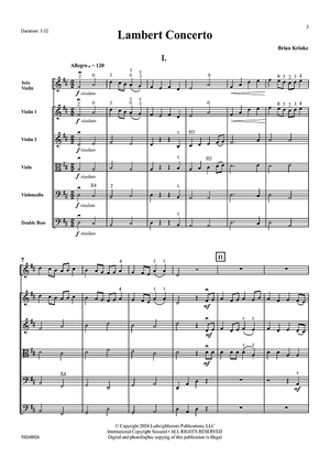 Lambert Concerto for Violin and String Orchestra - Full Score