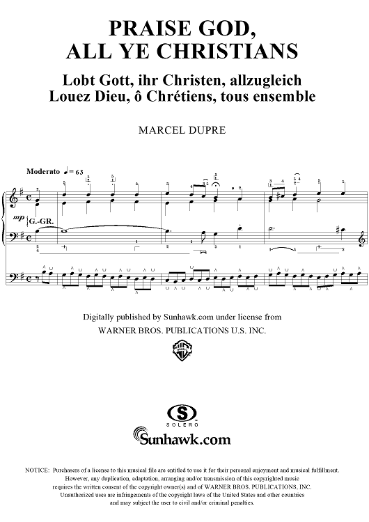 Praise God, All Ye Christians, from "Seventy-Nine Chorales", Op. 28, No. 54