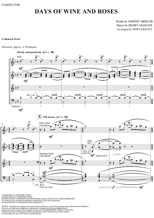 Days of Wine and Roses - Condensed Score