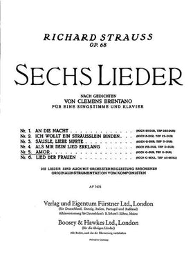 Sechs Lieder nach Gedichten von Clemens Brentano in G major - Piano Reduction