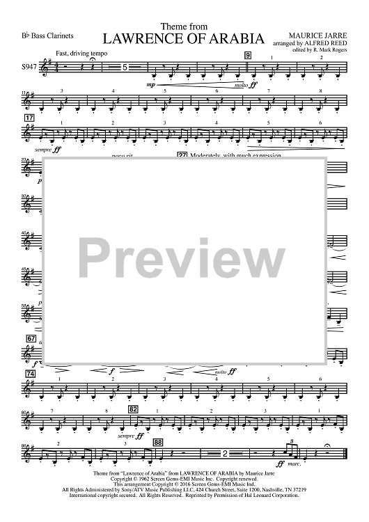 Lawrence of Arabia - Bb Bass Clarinet