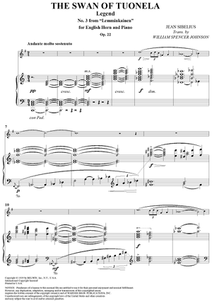 The Swan of Tuonela, No. 3 from "Lemminkäinen," Op. 22 - Piano Score