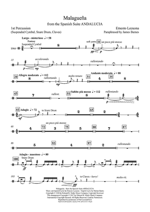 Malaguena: from the Spanish Suite ANDALUCIA - Percussion 1