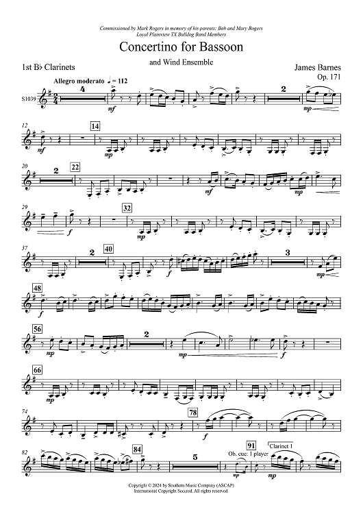 Concertino for Bassoon and Wind Ensemble - Bb Clarinet 1