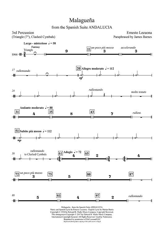 Malaguena: from the Spanish Suite ANDALUCIA - Percussion 3