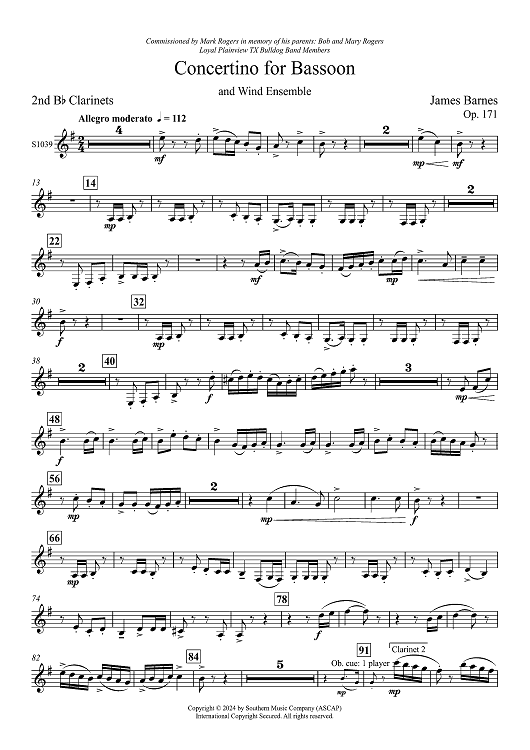 Concertino for Bassoon and Wind Ensemble - Bb Clarinet 2