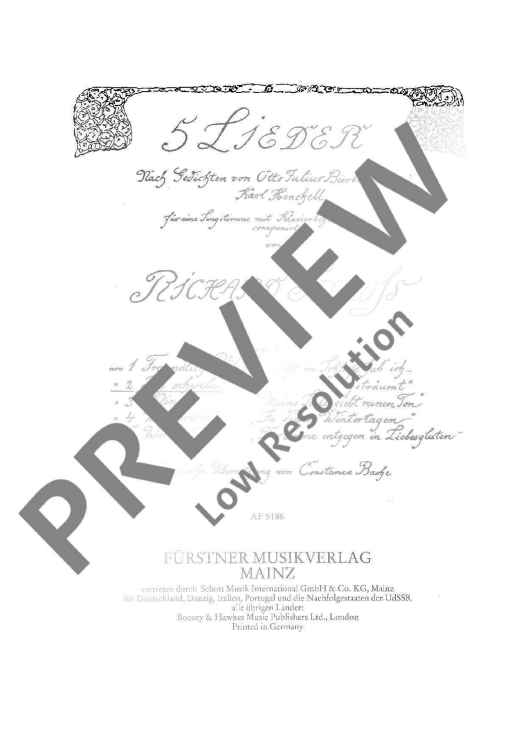 Five Songs to Poems by Otto Julius Bierbaum and Karl Henckell in F major