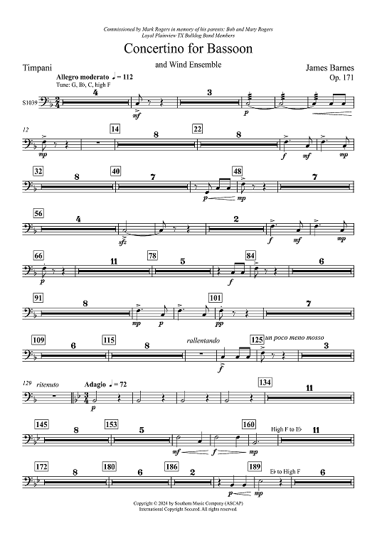 Concertino for Bassoon and Wind Ensemble - Timpani