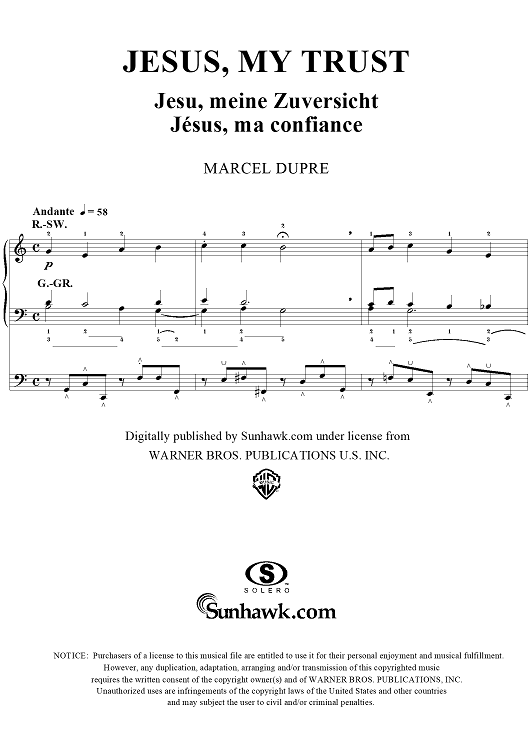 Jesus, My Trust, from "Seventy-Nine Chorales", Op. 28, No. 45