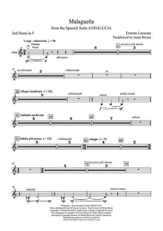 Malaguena: from the Spanish Suite ANDALUCIA - F Horn 2