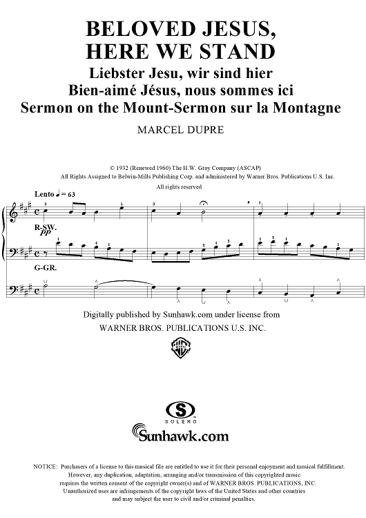 Beloved Jesus, Here We Stand, from "Seventy-Nine Chorales", Op. 28, No. 52