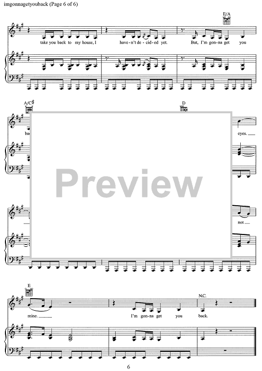 Imgonnagetyouback" Sheet Music By Taylor Swift For Piano/Vocal/Chords ...