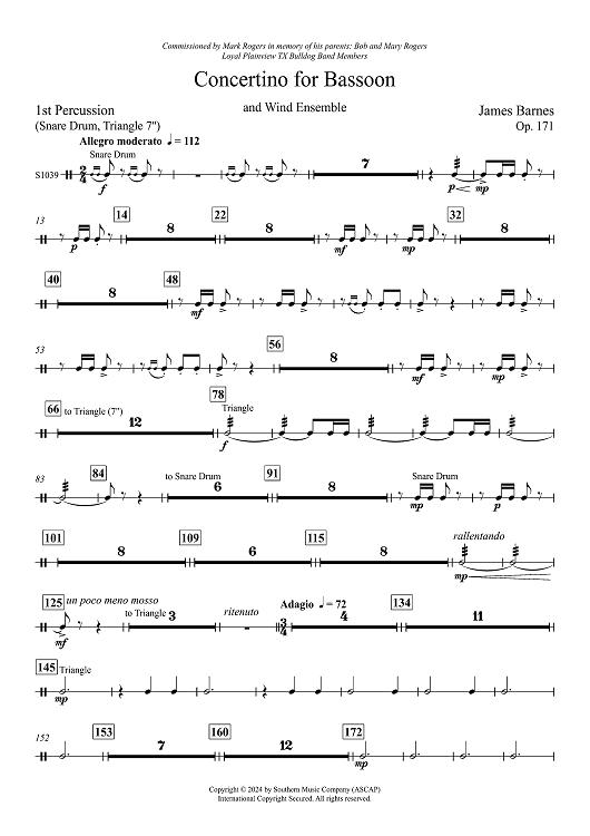 Concertino for Bassoon and Wind Ensemble - Percussion 1