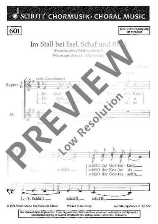 Im Stall bei Esel, Schaf und Rind - Choral Score