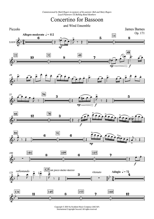 Concertino for Bassoon and Wind Ensemble - Piccolo