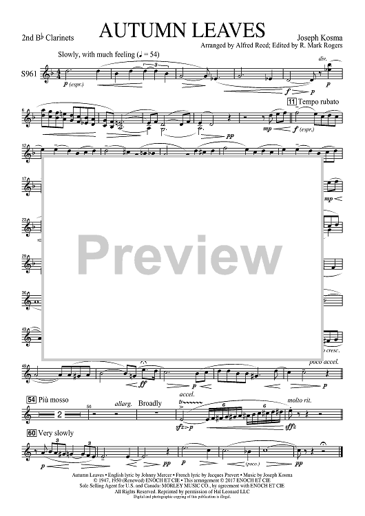 Autumn Leaves (Les feuilles mortes) - Bb Clarinet 2