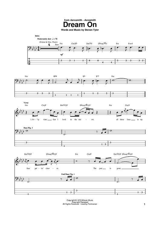 Dream On by Aerosmith sheet music for Piano, Vocals
