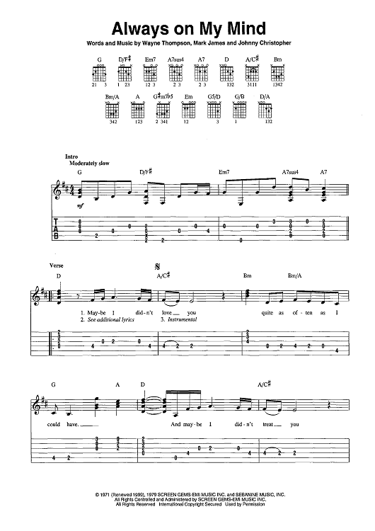 Always On My Mind sheet music for guitar (chords) v2