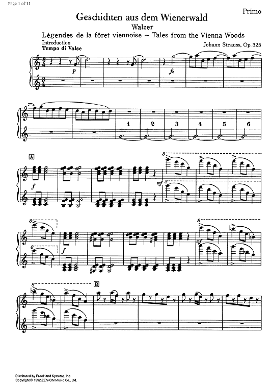Geschichten Aus dem Wienerwald Op.325 - Piano 1