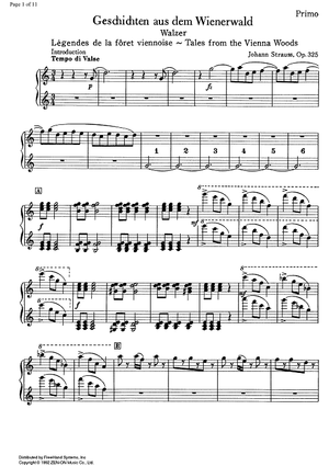 Geschichten Aus dem Wienerwald Op.325 - Piano 1