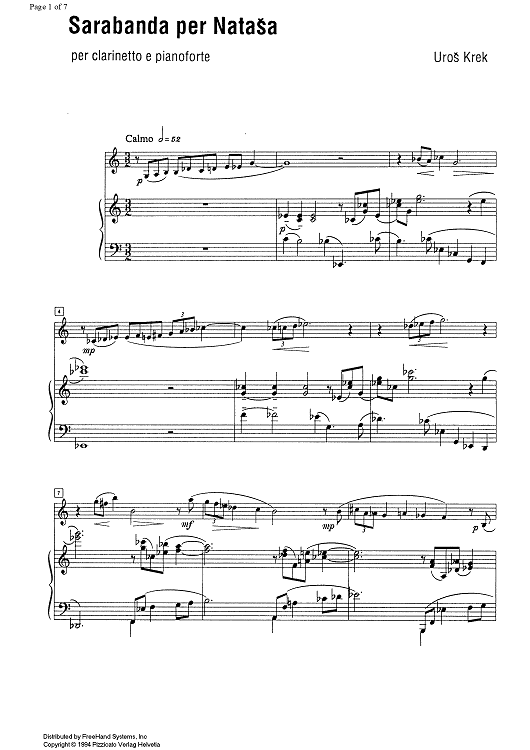 Sarabanda per Natasa - Score