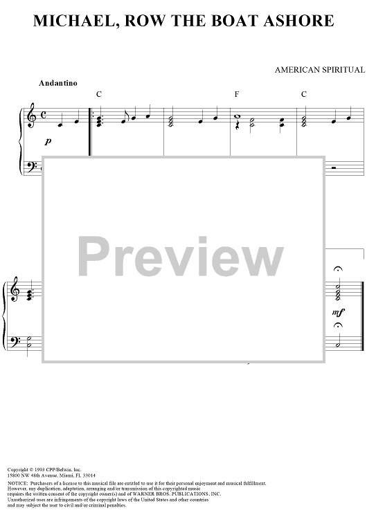 Michael Row the Boat Ashore Sheet Music for Easy Piano