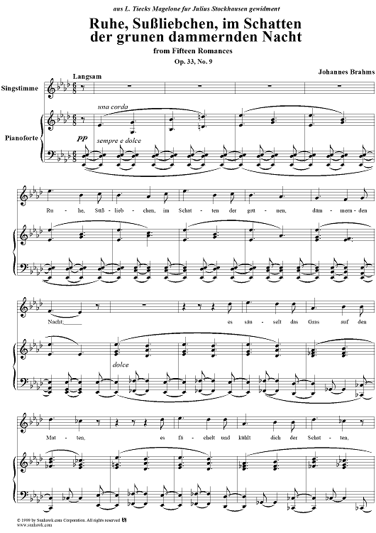 Ruhe, Süßliebchen, im Schatten der grünen dämmernden Nacht - From "Fifteen Romances" Op. 33, No. 9