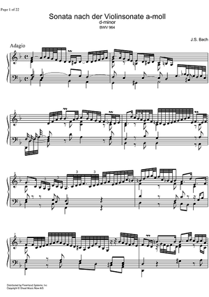 Sonata d minor BWV 964 arr. of violinsonata BWV 1003