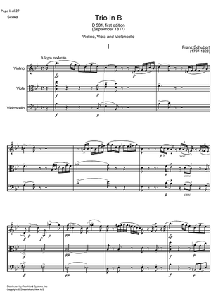 String Trio Bb Major D581A - Score