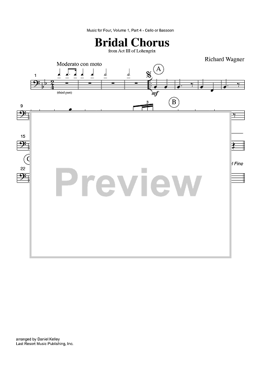 Bridal Chorus - from Act III of Lohengrin - Part 4 Cello or Bassoon