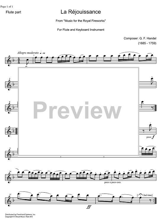 La Réjouissance Music for the Royal Fireworks HWV 351 - Flute