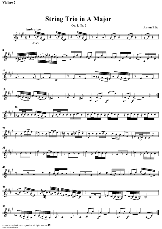 String Trio in A Major, Op. 3, No. 2 - Violin 2