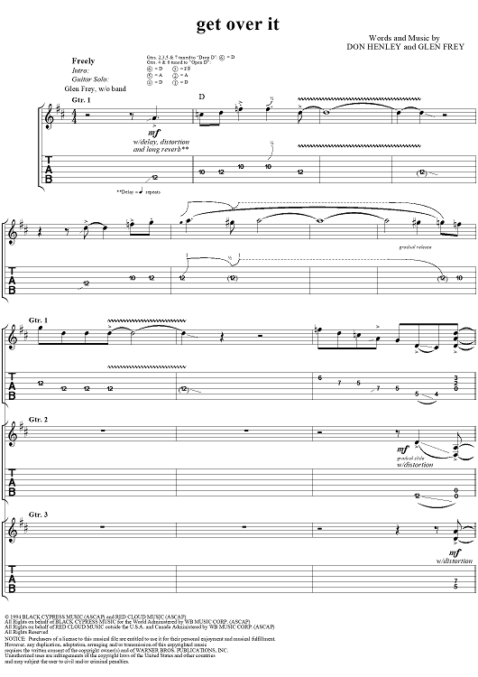  Get Over It Sheet Music (Guitar Tab/Vocal): Frey, Don