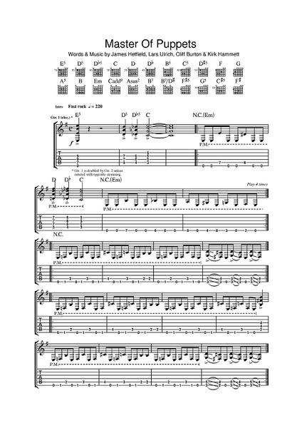 Master Of Puppets" Sheet Music by Metallica for Guitar Tab - Sheet  Music Now