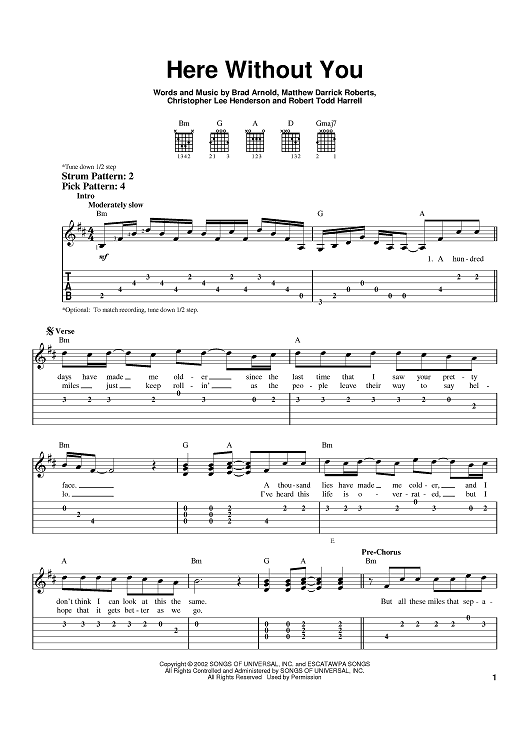 Here without you 2025 acoustic tabs