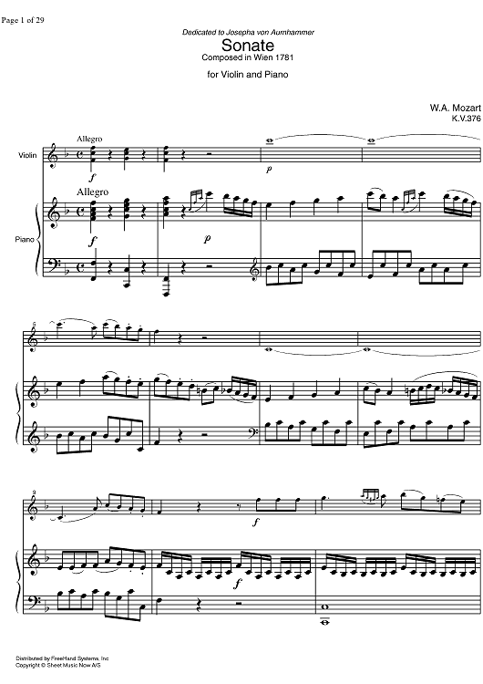 Sonata No.24 F Major KV376 - Score