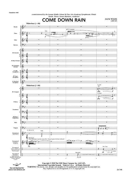 Come Down Rain - Score