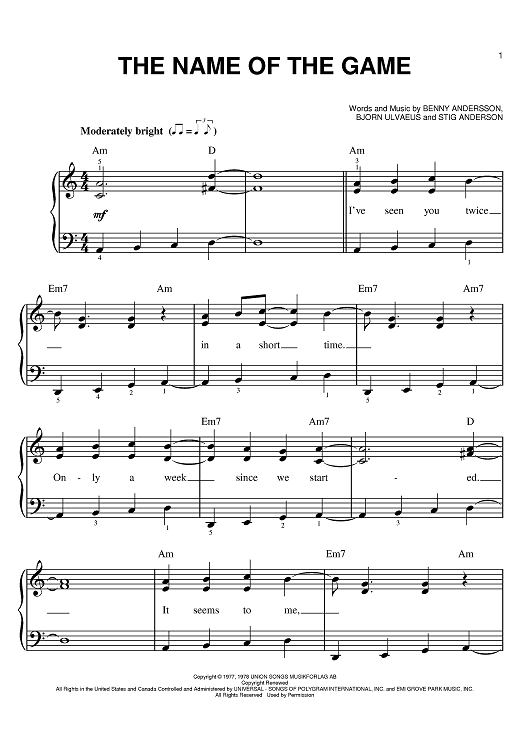 The Name Of The Game (from Mamma Mia!) Sheet Music | ABBA | E-Z Play Today