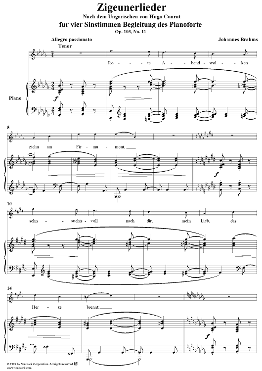 Rote Abendwolken ziehn Schwalbe - From "Zigeunerlieder" Op. 103, No. 11