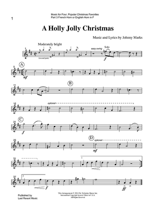 Music for Four, Collection No. 1 - Popular Christmas Favorites - Part 3 Horn or English Horn in F