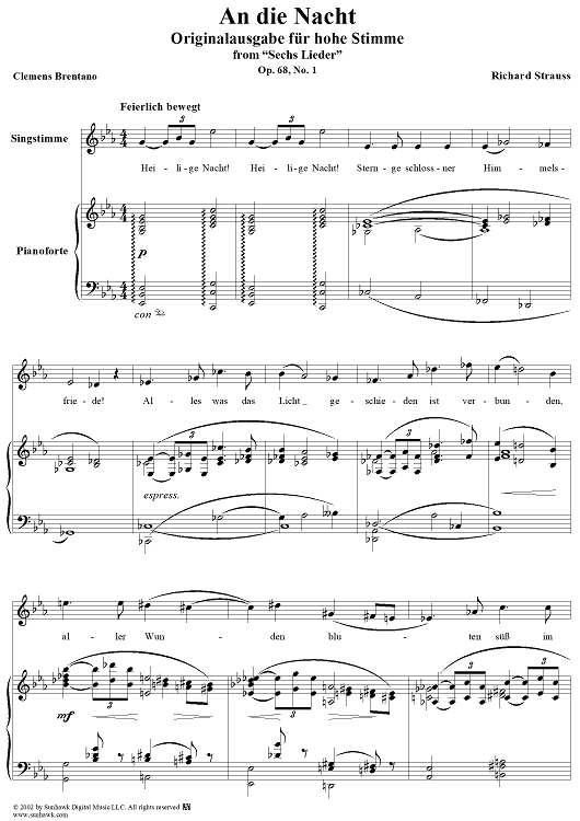 6 Lieder, Opus 68, No. 1,  An die Nacht (Clemens Brantano),